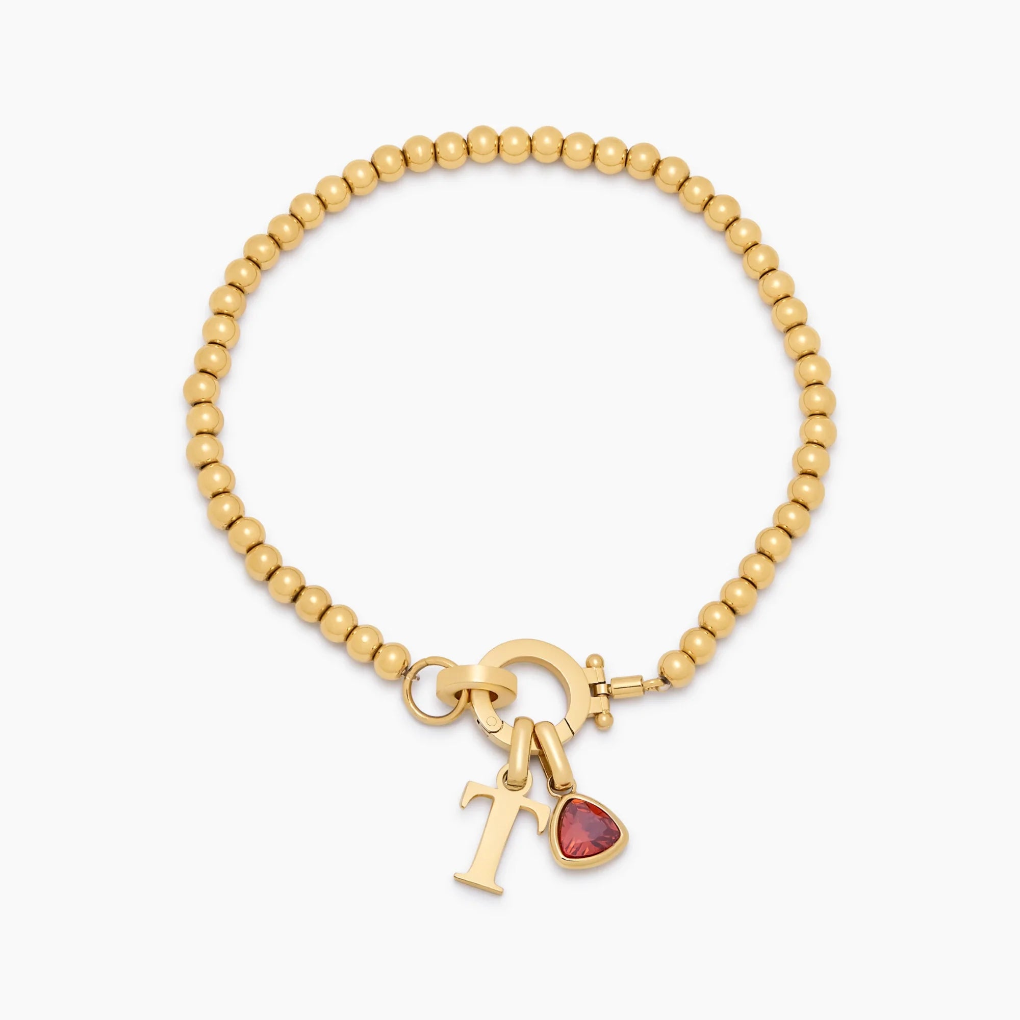 Beaded Birthstone Initial Charm Bracelet