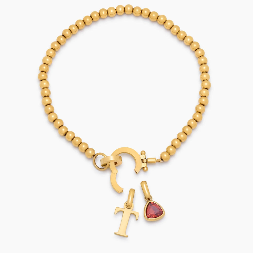 Beaded Birthstone Initial Charm Bracelet
