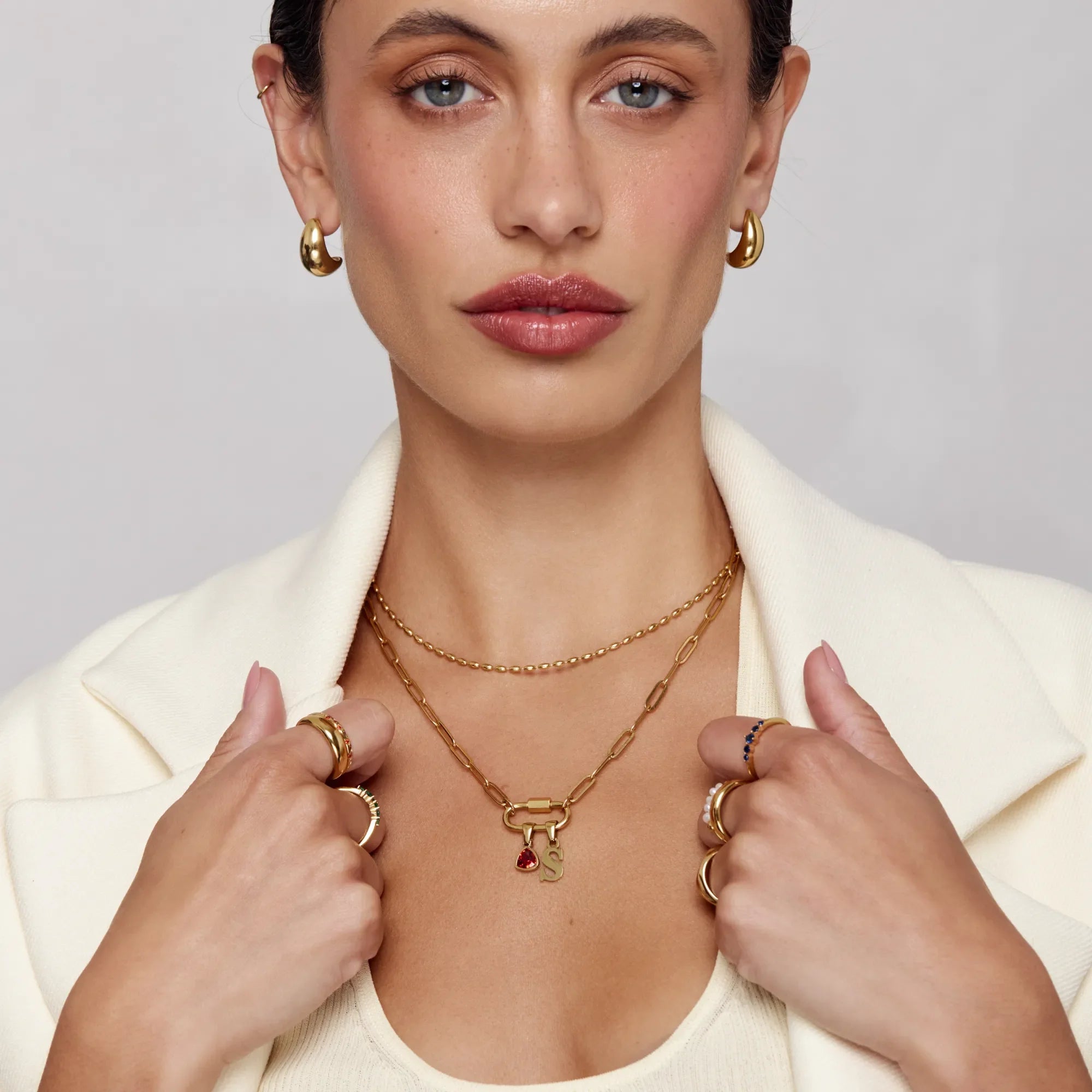 Carabiner Charm Lock Necklace With Initial & Birthstone