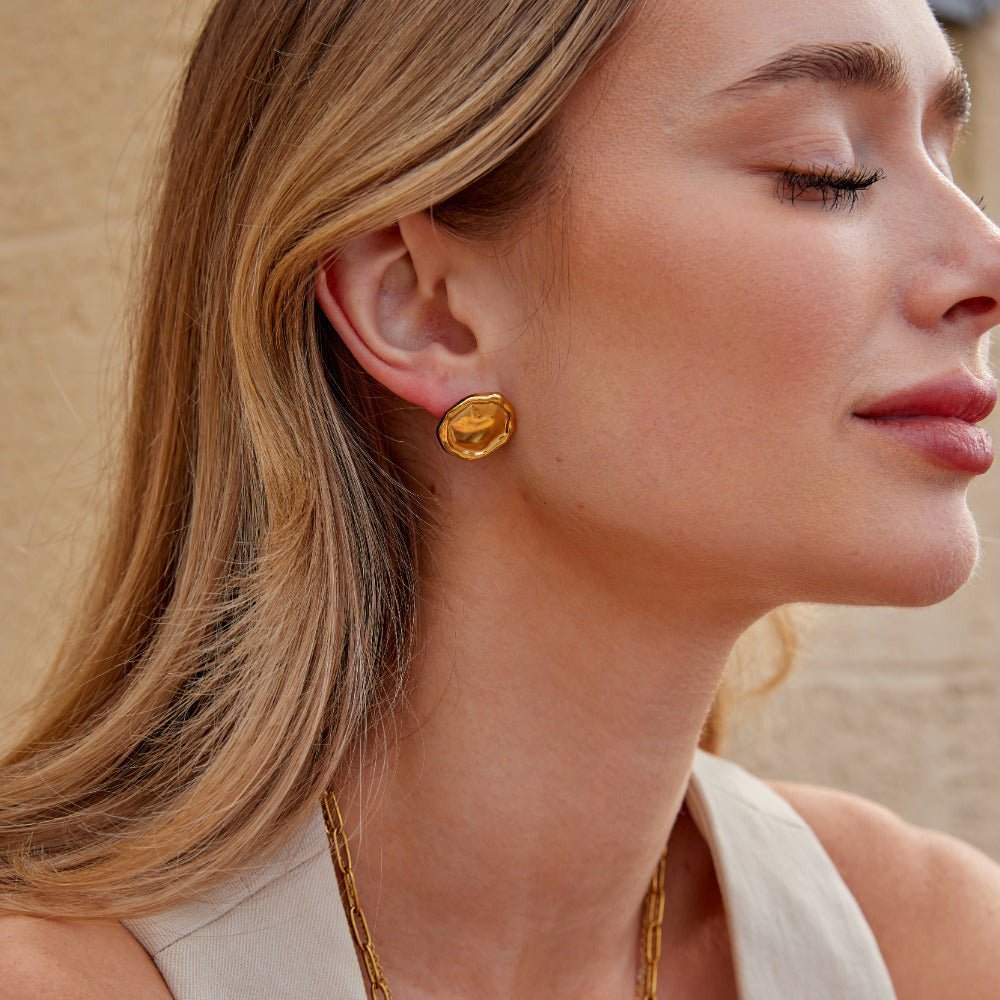 Ava Gold Button Earrings