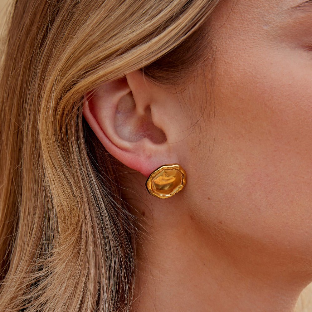 Ava Gold Button Earrings