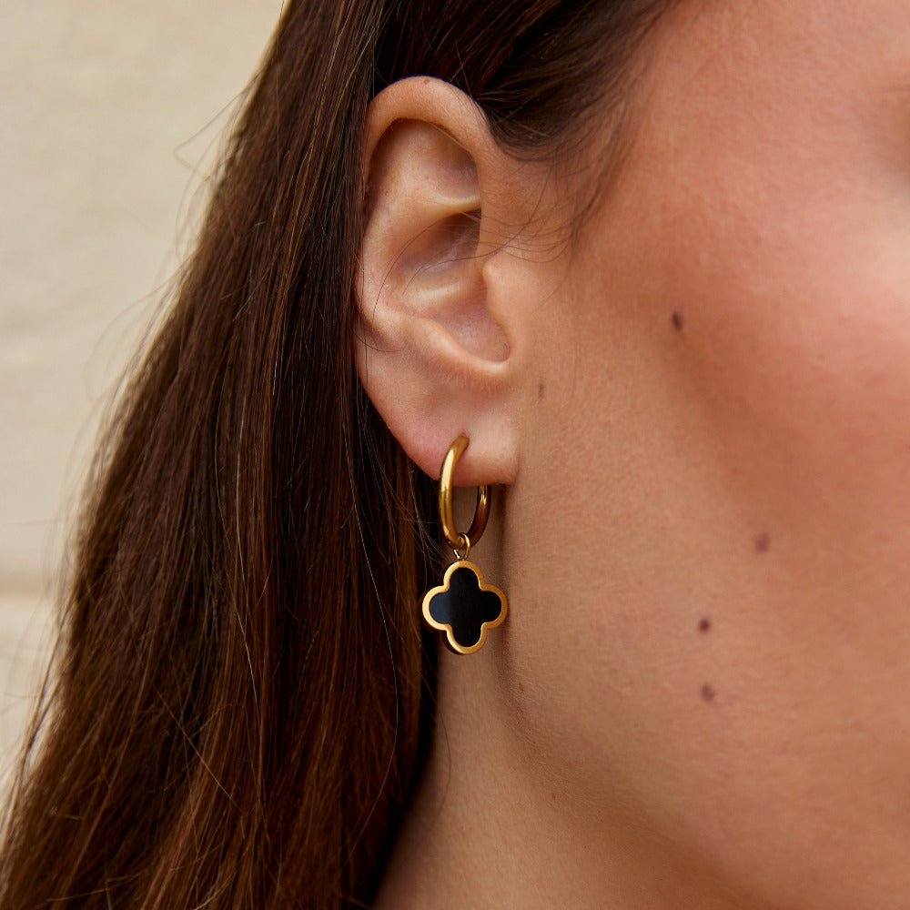 Black Clover Hoop Earrings