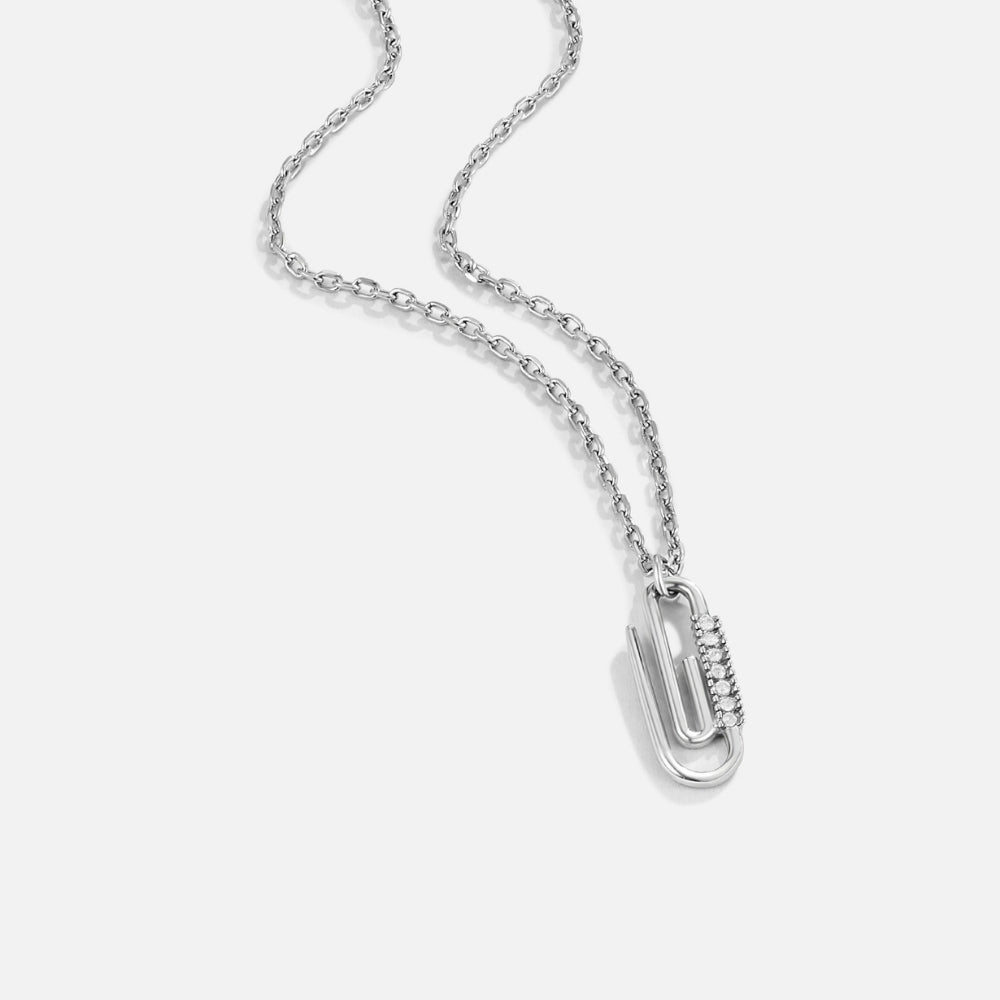 Crystal Paperclip Silver Necklace