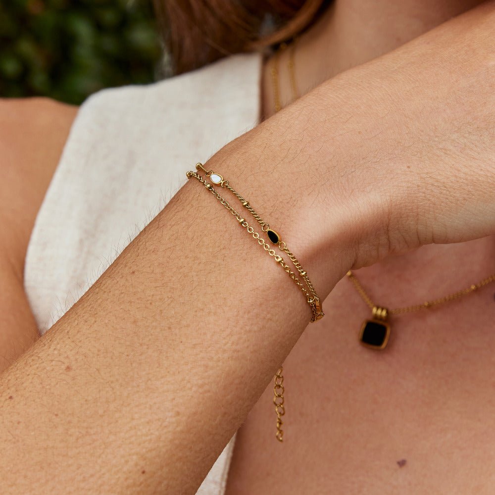 Layered Black & White Stone Bracelet