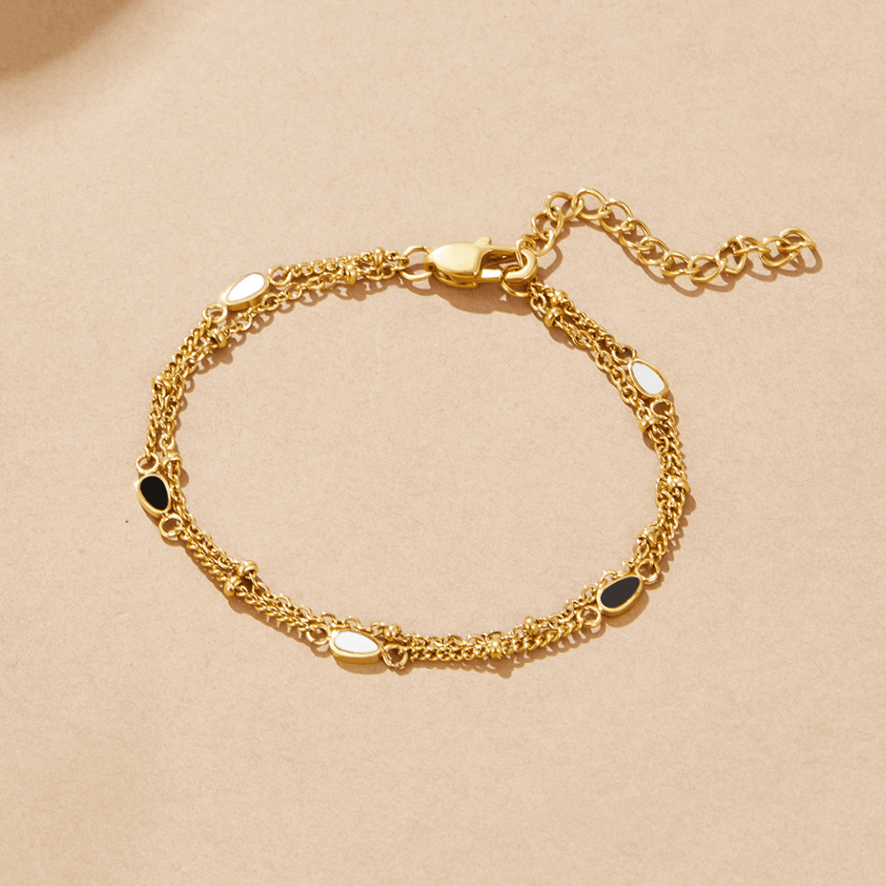 Layered Black & White Stone Bracelet