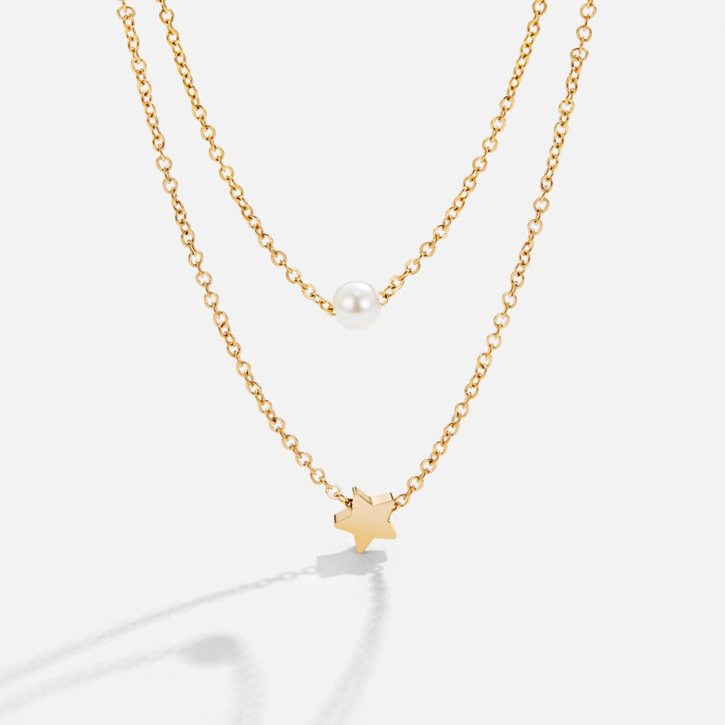 Layered Gold Star & Pearl Necklace