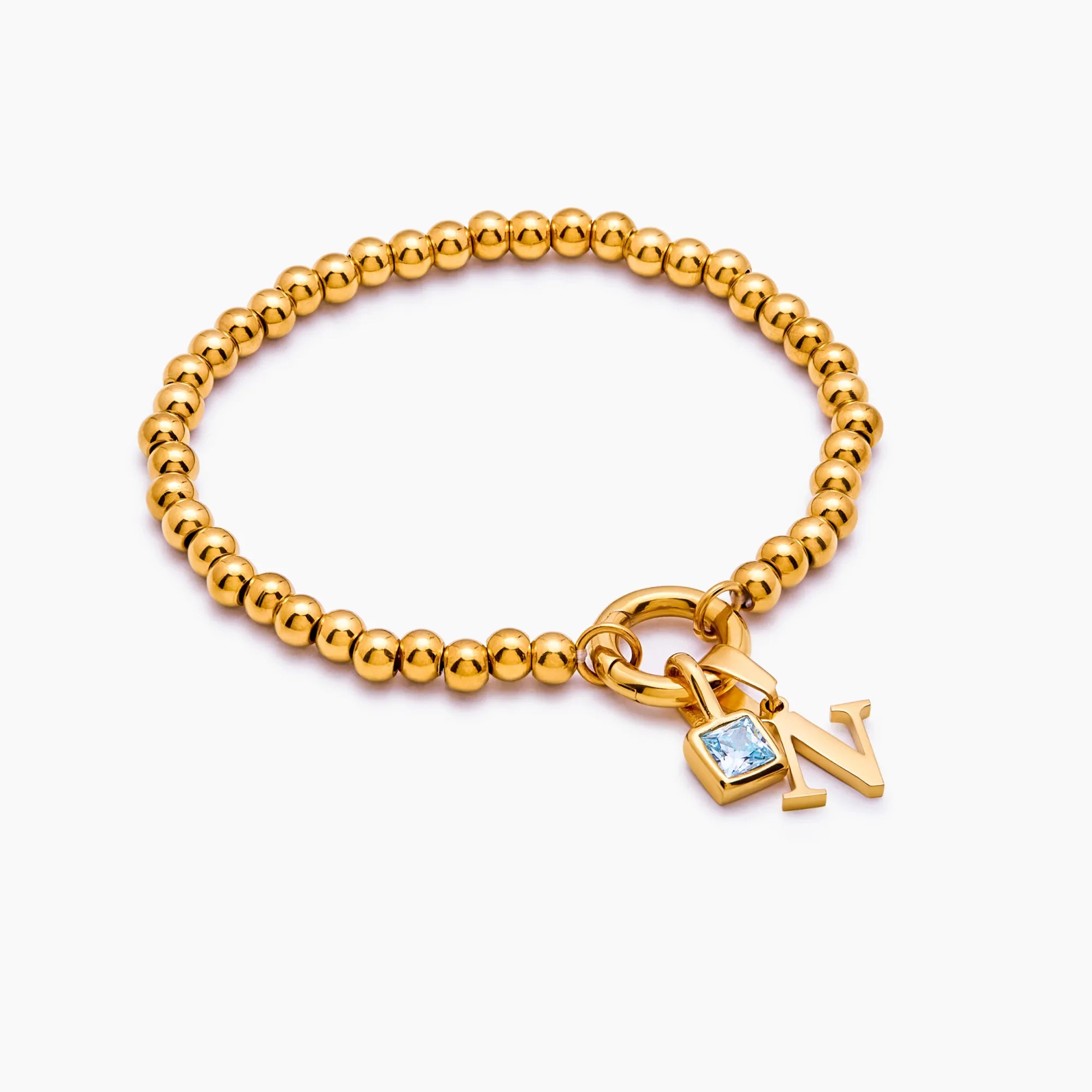 Beaded Initial Birthstone Bracelet