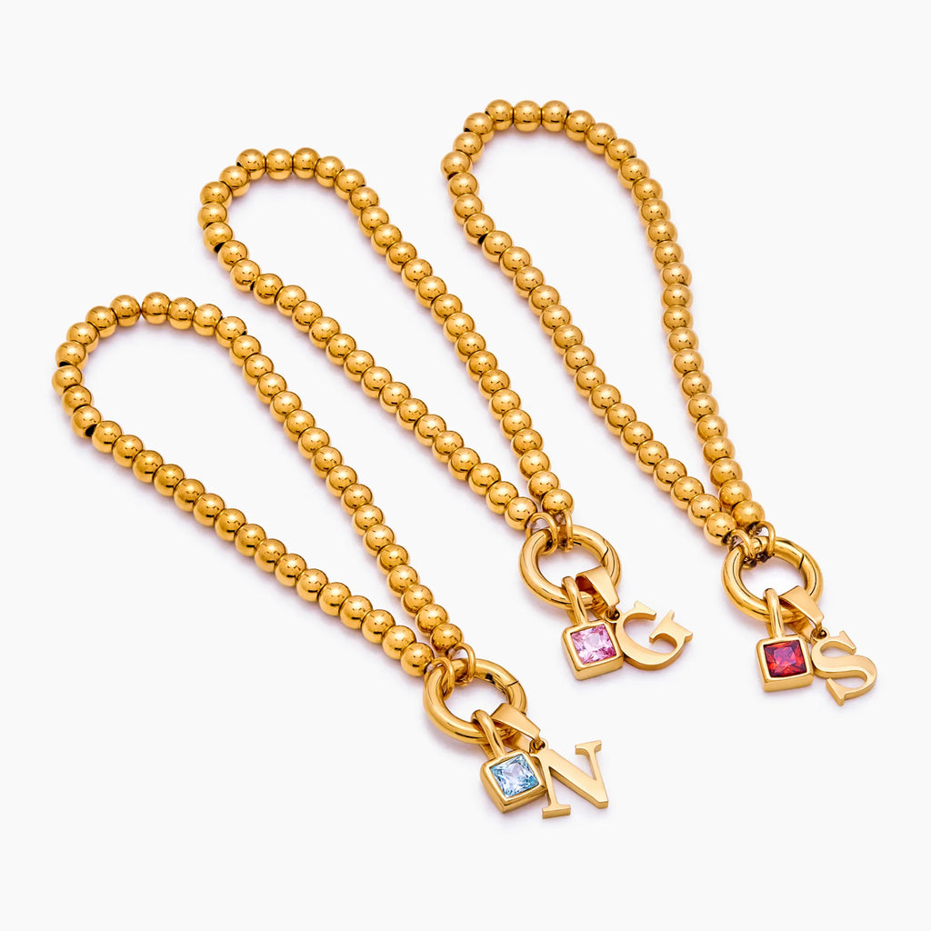 Beaded Initial Birthstone Bracelet