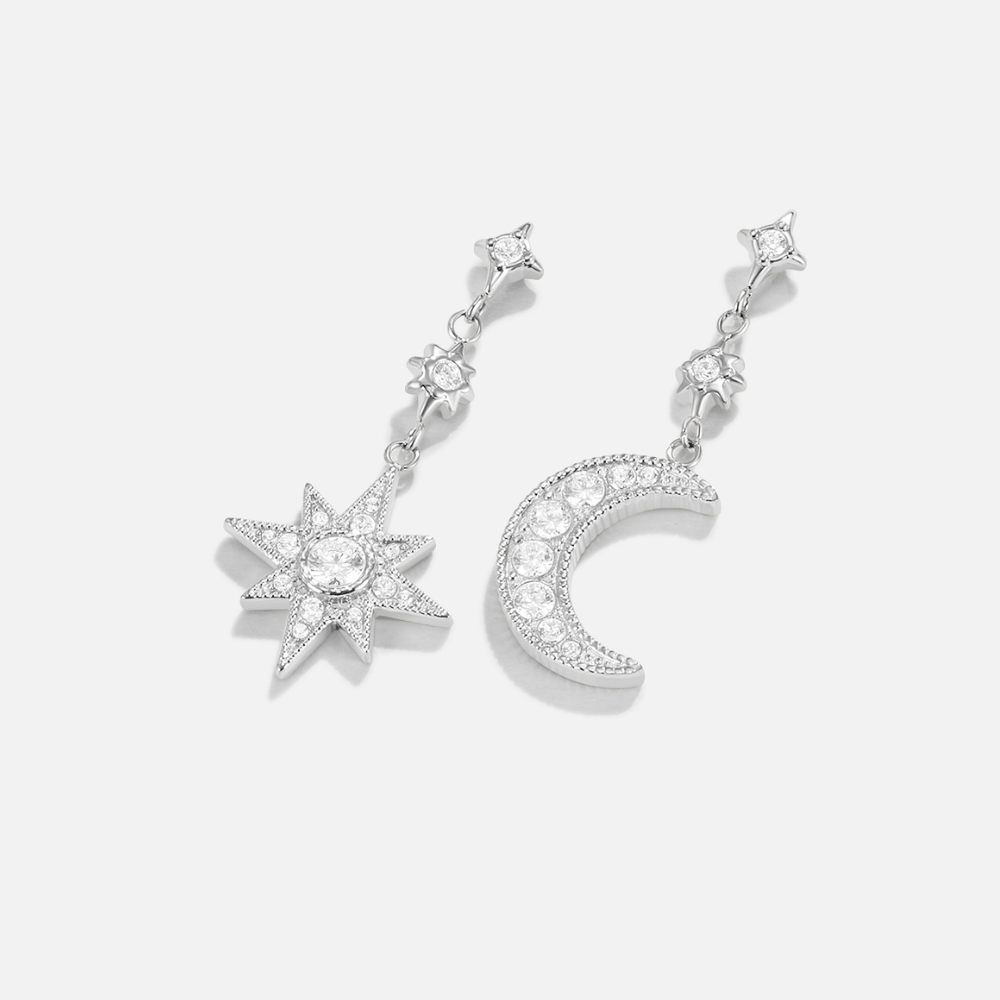 Silver Crystal Moon & Star Earrings
