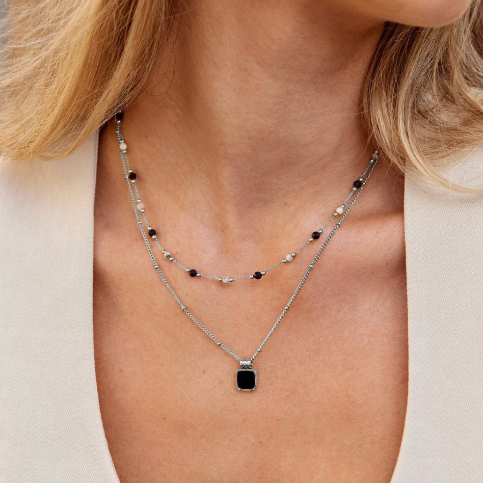 Silver Lucia Black Pendant Necklace