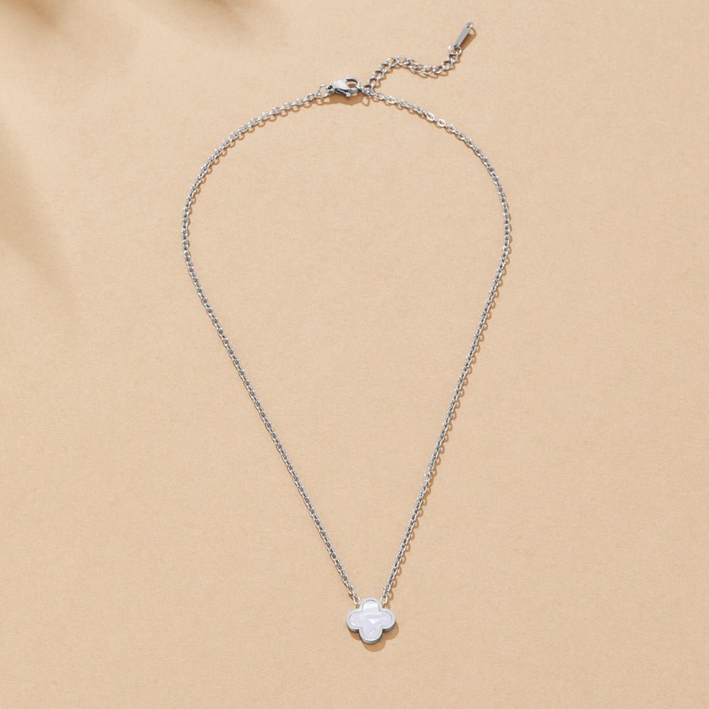 Silver White Clover Necklace