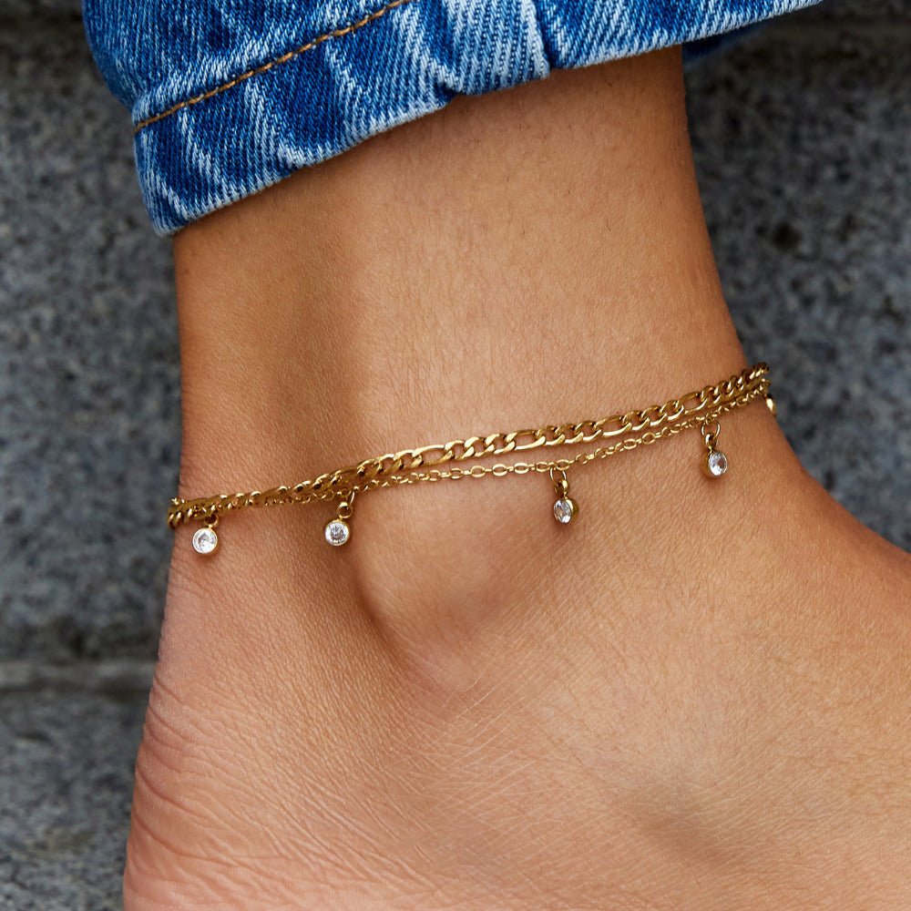 Vera Gold & Crystal Layered Anklet