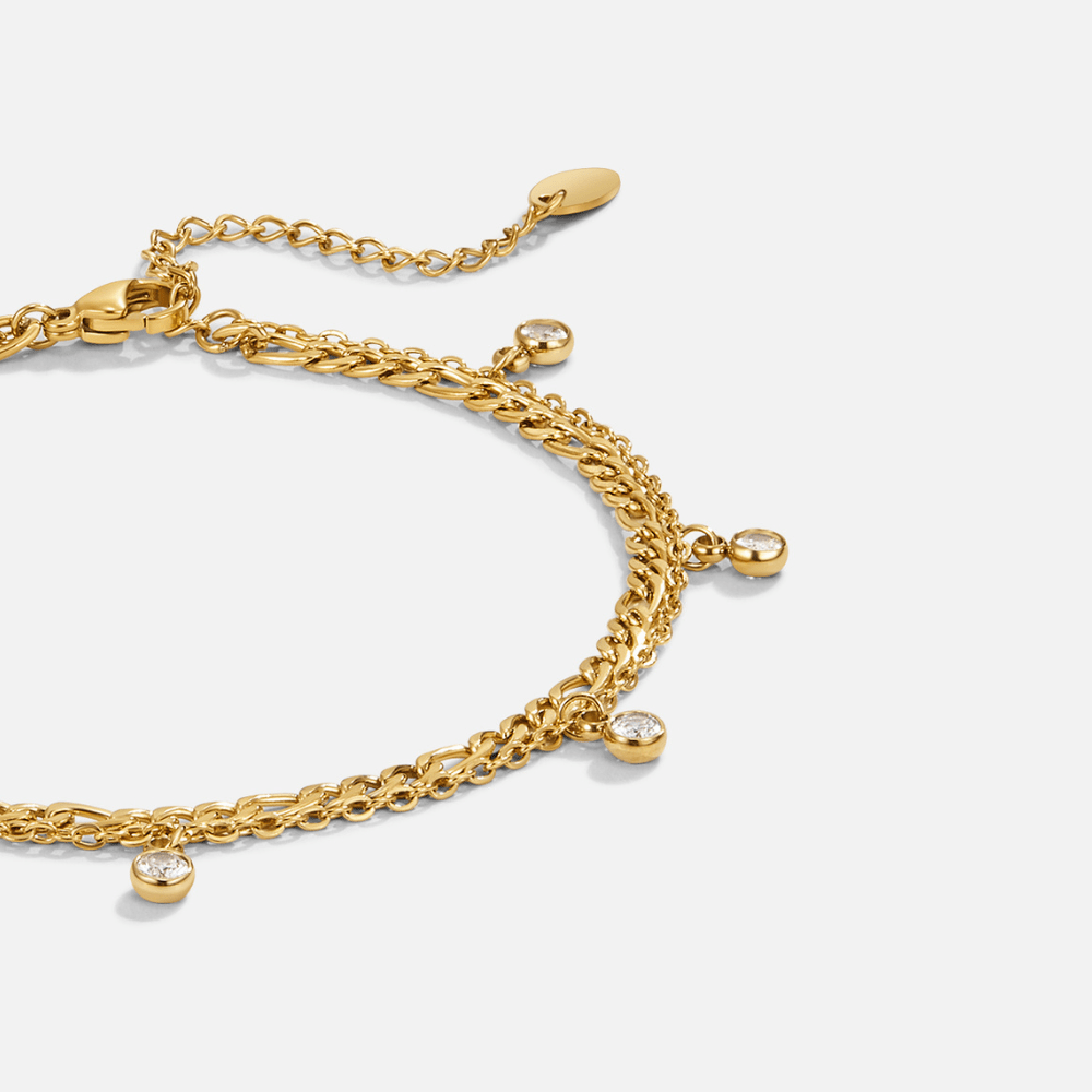 Vera Gold & Crystal Layered Anklet