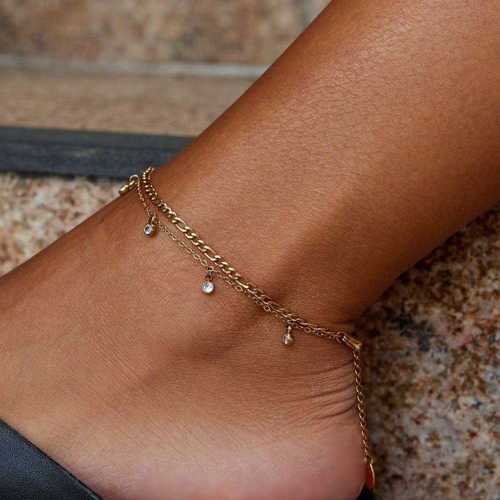 Vera Gold & Crystal Layered Anklet